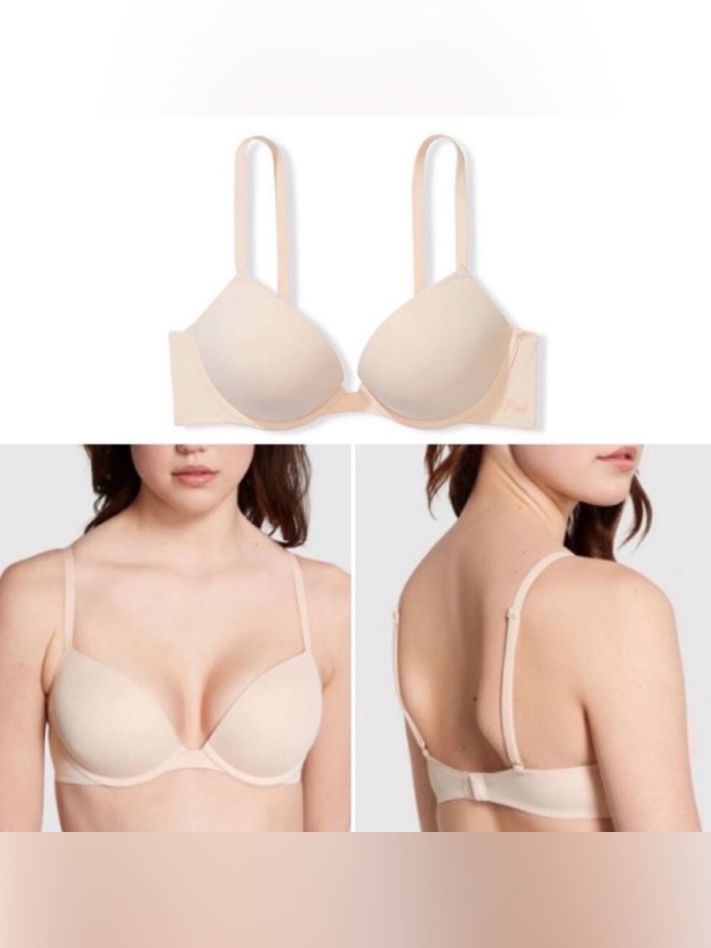 PINK Victoria’s Secrets WEAR EVERYWHERE SUPER PUSH UP Bra 32D 32 D 70 Pink Beige